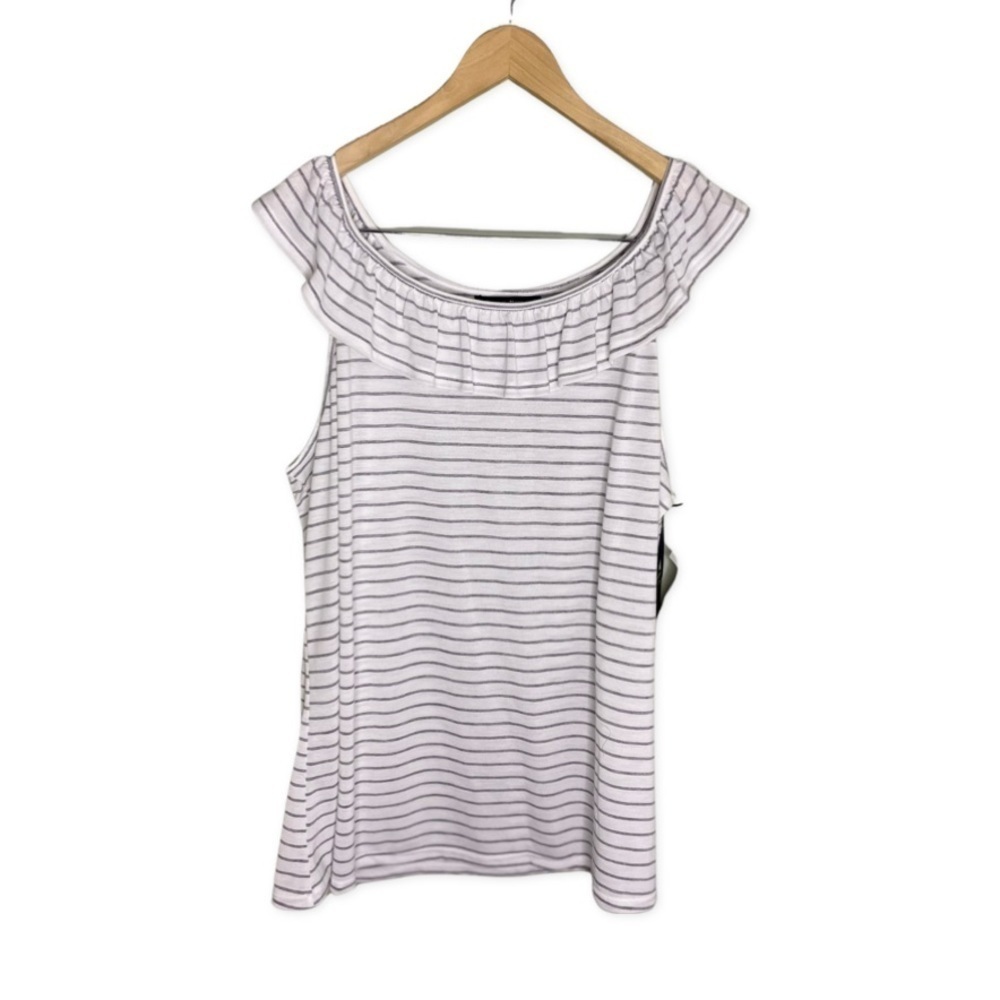 Lynn Ryan Gray and White Stripe Ruffled Tank Top NWT Size 3X